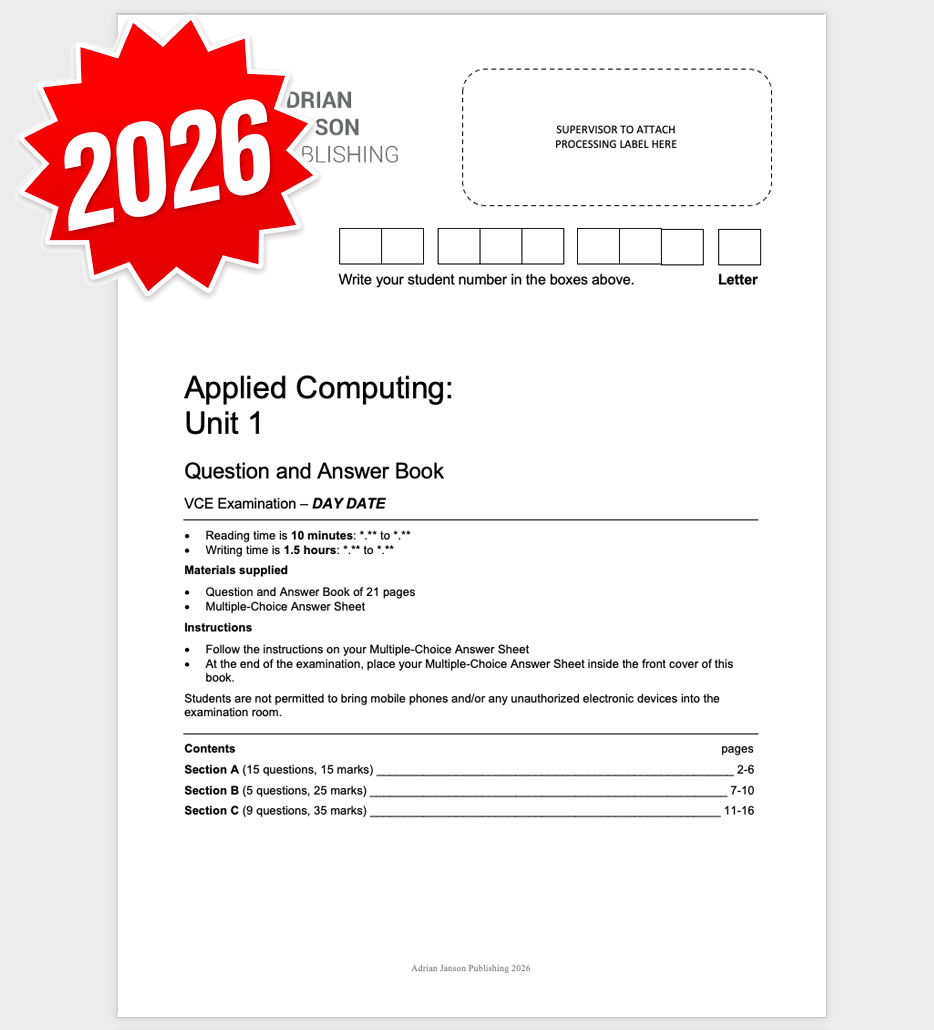 VCE Applied Computing Unit 1 Exam, 2026