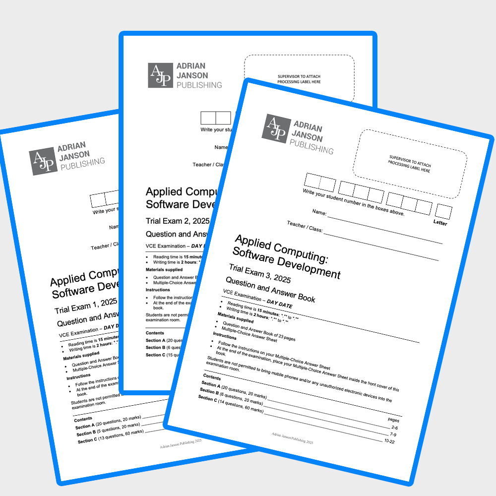 VCE Software Development Trial Exam Pack, 2025