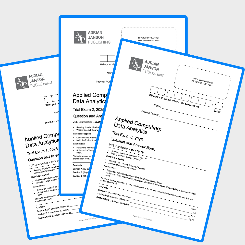 VCE Data Analytics Trial Exam Pack, 2025