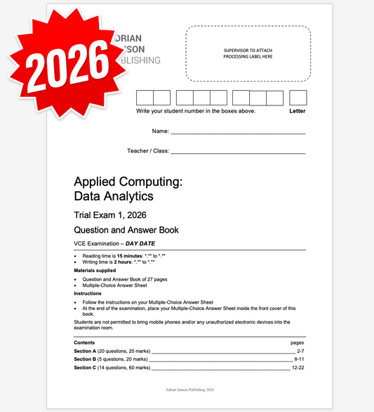 VCE Data Analytics Trial Exam 1, 2026