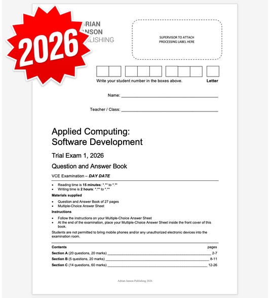 VCE Software Development Trial Exam 1, 2026